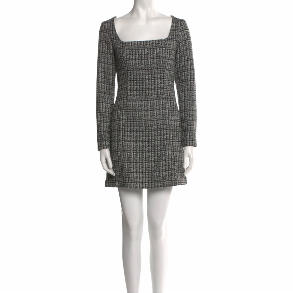 Christian Lacroix Boucle Tweed Mini Dress Long Sleeve Square Neck Black White 6